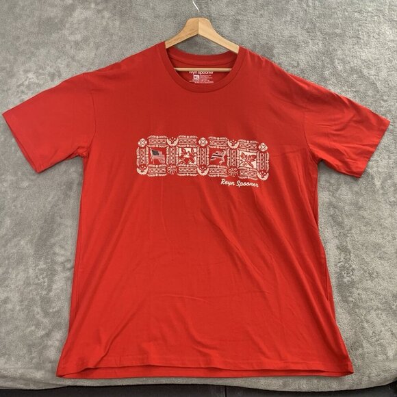 Reyn Spooner Shirt Mens XL Mele Kalikimaka 2018 Hawaiian Christmas Red Tee Flag - Picture 1 of 10